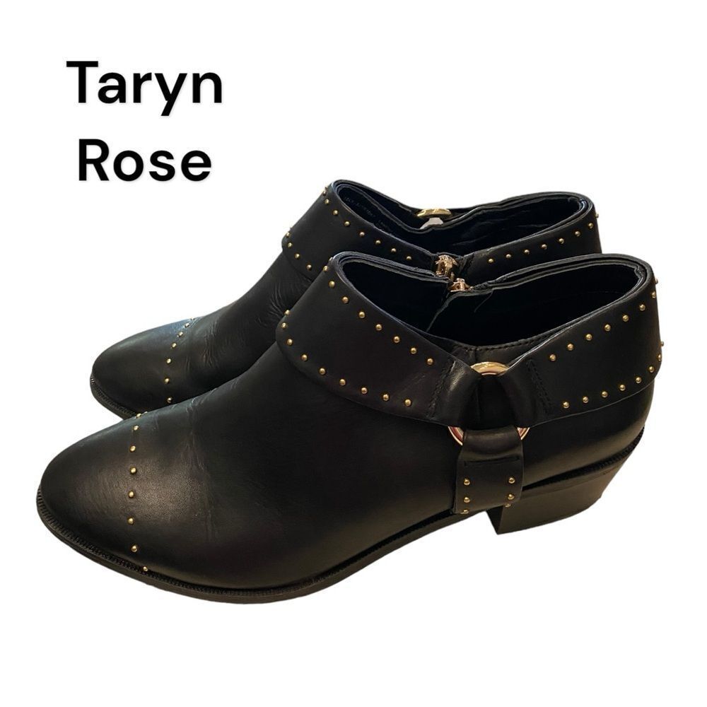 TARYN ROSE "Sage" Women's Black Leather Ankle Boots Booties 9.5